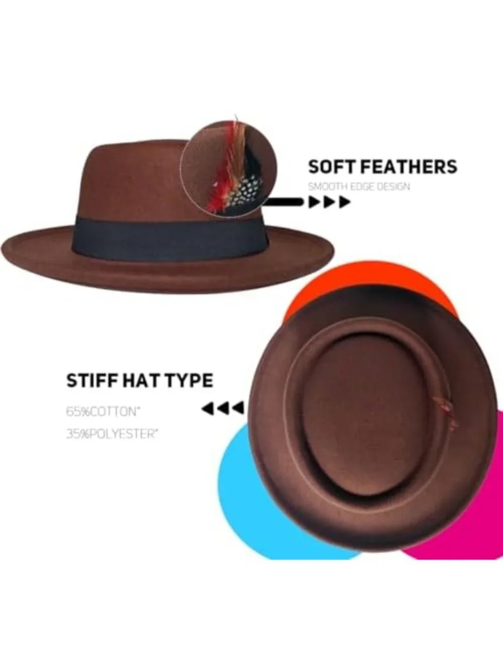 Stylish Wool Felt Fedora Hat for Women & Men, Wide Brim Porkpie Jazz Hat with